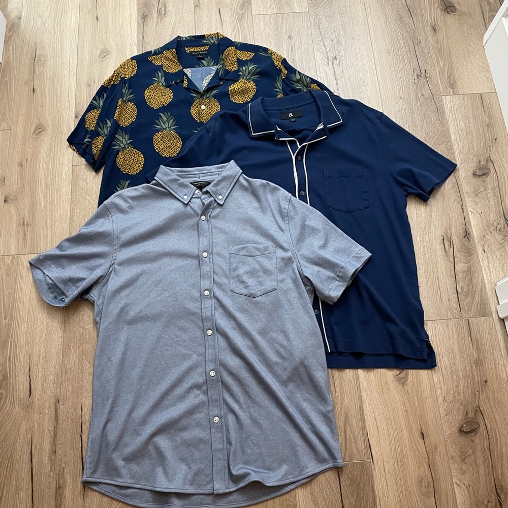 Bundle lot three banana republic aloha Hawaiian beach camp pique summer slim L